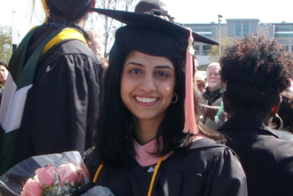 Harsna Chahal wearing a cap and gown
