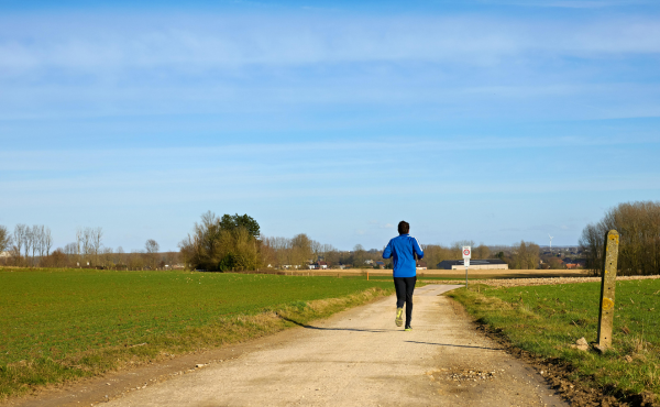 jogging down a dirt path