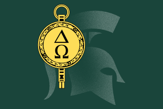 Delta Omega symbol and Spartan helmet