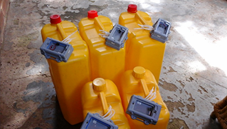 yellow water bottles with gps trackers